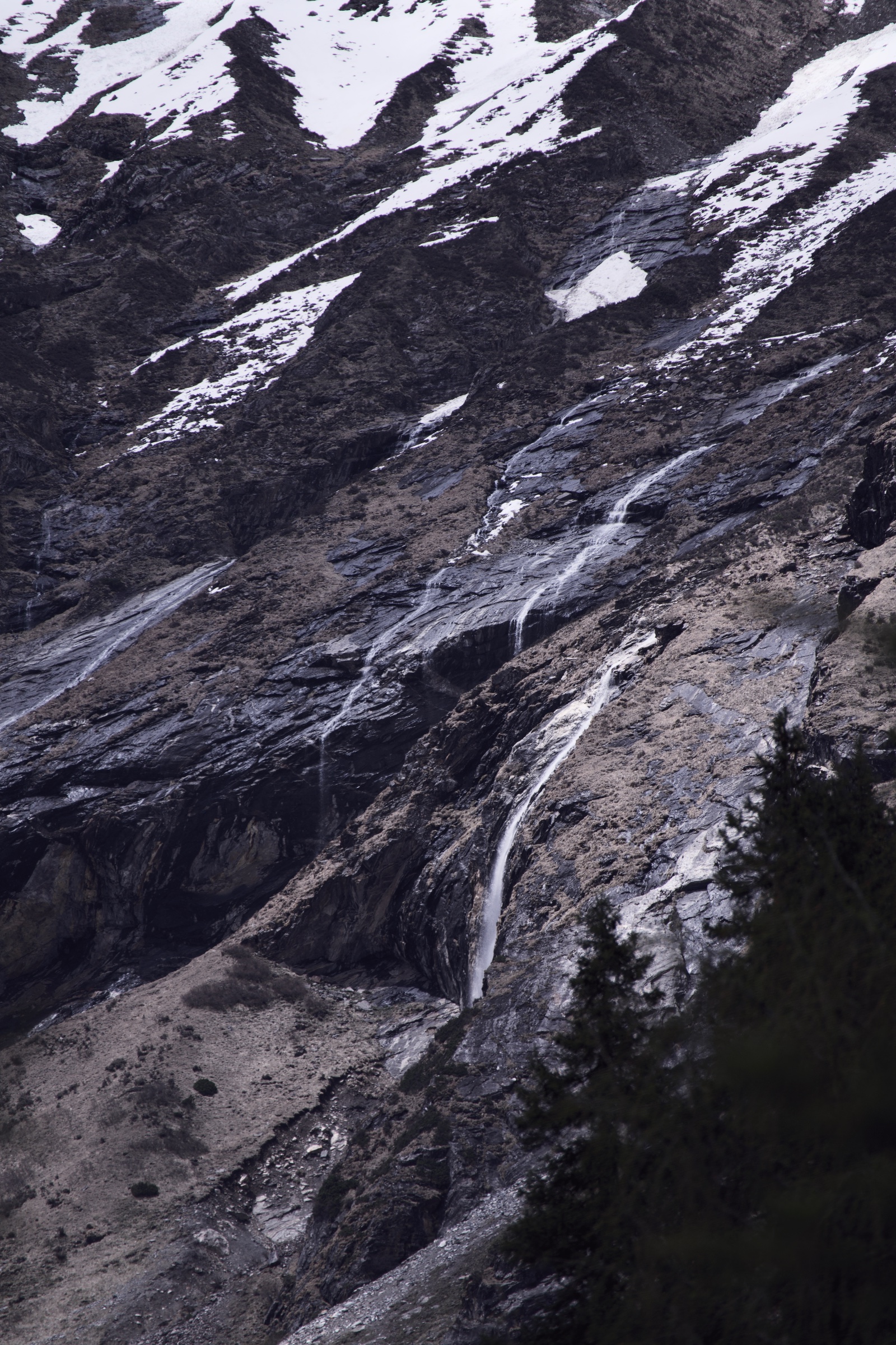 Melting snow flowing through the rocks